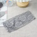 Grey wide lace hairband stretch floral headband elegant hollow hair accessory for women daily wear. - Gray