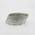 Silver stacked bangles set with rhinestones and geometric patterns for women fashion jewelry. - Silver