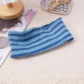 Detailed view of the blue striped knitted headband showing soft elastic texture and weave. - Dark and Light Blue Stripes