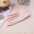 Pink striped knitted wide headband for women and girls, soft elastic hair band for yoga sports. - Pink White