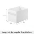 Medium white rectangular storage box with precise dimensions of 15.2cm by 14cm by 28cm - Slot Handle Medium Style