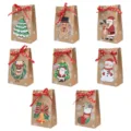 Bolsas de regalo de papel kraft de Navidad para caramelos con cintas rojas y motivos festivos. - Bolsa de Papel de Copo de Nieve & Tarjeta (24 Pzs/Paquete)