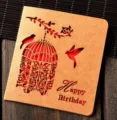 Kraft paper hollow birthday greeting card with birdcage design, vintage style gift card. - Red Birdcage (324#1)