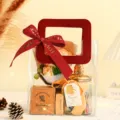 Set de bolso de regalo transparente de PVC con flores artificiales vela aromática y frasco - S / Bolsa Transparente con Asa Roja + Cinta de Letras Rojas