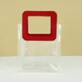 Bolso de mano transparente de PVC con asa cuadrada roja para flores y repostería - S / Bolsa Transparente con Asa Roja