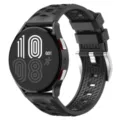 Black silicone watch strap with tire texture, compatible with smartwatches, detail view. - 20mm / Black