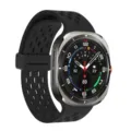 Silicone strap for smartwatch, black magnetic breathable sports band replacement accessory. - Silver Buckle / Midnight Blue