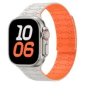 Replacement silicone magnetic watch strap compatible with Apple Watch Ultra, dual color style. - Starlight + Orange