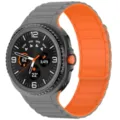 Silicone magnetic watch band replacement for Samsung Galaxy Watch 8 Classic, detail view. - Samsung Watch 8 / Grey + Orange