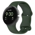 Green silicone replacement watch strap detail, smooth texture, comfortable fit, secure buckle. - Watch 3 45 mm / Field Green