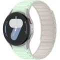 Detailed view of the silicone magnetic watch strap in light green, compatible with smartwatches. - Samsung Watch 7/6/5/4 / Mint Green & Starlight