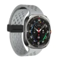 Silicone magnetic strap with breathable holes for smartwatch, comfortable and stylish daily wear. - Silver Buckle / Light Gray