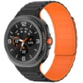 Magnetic silicone watch strap replacement for Samsung Galaxy smart watch, black and orange color. - Samsung Watch 8 / Black + Orange