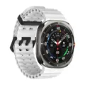 Breathable silicone watch band replacement compatible with smartwatches, white/black. - Silver Clasp / White