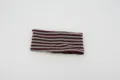 Close-up detail of the vintage striped knitted headband, soft and elastic fabric texture. - Burgundy & Grey Horizontal Stripes