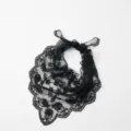 Black lace triangular scarf with floral embroidery and scalloped edges for daily or photo props. - Black
