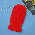 Rode gebreide bivakmuts skimasker detailweergave, winddichte winter gezichtsmasker voor fietsen. - M (56-58cm) / Rood