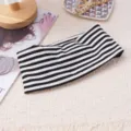 Black and white striped knitted sports headband, elastic yoga hair accessory for women. - Black and White