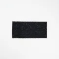 Black lace headband detail view, elastic floral lace hair accessory for women. - Black