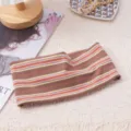 Multi-color striped knitted headband detail, wide elastic hair band for sports and yoga wear. - Tan