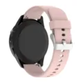 Close-up detail shot of the pink silicone smartwatch replacement strap with silver metal buckle. - Silver Buckle 22mm / Star
