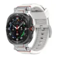 Replacement silicone strap and metal protective case for smart watch, rugged mecha design, white. - White