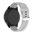 Detailed view of grey silicone smartwatch replacement band with secure silver metal buckle and pin. - Silver Buckle 22mm / Light Gray