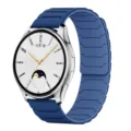 Blue silicone magnetic watch strap for smart watch replacement, durable armor pattern design. - 20mm / Dark and Light Navy Blue