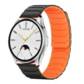 Replacement silicone magnetic watch strap with armor texture, compatible with smartwatches. - 20mm / Black+Orange