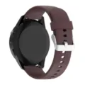 Close-up detail of the brown silicone watch strap with metal buckle and quick release pin. - Silver Buckle 22mm / Smoke Purple