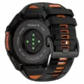 Replacement silicone watch band for Garmin Fenix 8 51mm, dual-color black orange sport strap. - Black Buckle / 22mm Stainless Steel Buckle / Black+Orange