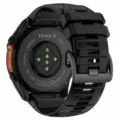 Replacement silicone watch strap compatible with Garmin Fenix 8 smartwatch in black design. - Black Buckle / 22mm Stainless Steel Buckle / Black + Dark Grey