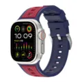 Silicone watch strap detail view, dual-color blue and red design, compatible with smartwatches. - 38/40/41mm / Black + Dark Red