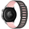 Details of dual color flat head magnetic hollow silicone watch strap replacement accessory. - 20mm / Black Pink