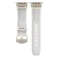White striped silicone watch strap with metal buckle compatible with Apple Watch Ultra SE 9. - 42/44/45/49mm / White