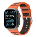 Silicone watch strap with tire pattern and silver buckle for sports smartwatch detail view. - 38/40/41mm / Orange and Black