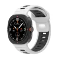 Detailed close-up view of the rugged smartwatch silicone band with dual-tone design. - Galaxy Watch Ultra 1/2 / White and Black