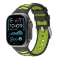 Detailed view of the black and green silicone watch strap with honeycomb tire texture design. - 38/40/41mm / Black & Lime