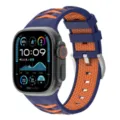 Silicone watch band for Apple Watch Ultra 2, dual-tone tire texture strap with silver buckle. - 38/40/41mm / Midnight Blue + Orange