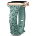 Silicone watch band compatible with Apple Watch, leopard pattern, sage green with rose gold. - Pine Green