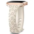Silicone watch band compatible with Apple Watch, carved leopard print strap in beige style. - Star