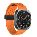 Replacement silicone watch strap magnetic buckle breathable band for smart watch sports orange - Black Clasp / Orange