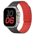 Close-up of magnetic silicone watch band, dual-color black and red design with durable texture. - 38/40/41/42mm (S10) / Black + Red