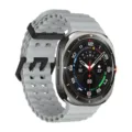 Silicone watch strap for Samsung Galaxy Watch Ultra, breathable perforated design, grey. - Silver Clasp / Light Gray