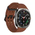 Breathable brown silicone watch strap compatible with Samsung Galaxy Watch Ultra models. - Silver Clasp / Brown