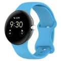 Blue silicone replacement watch strap detail, soft and durable material with butterfly buckle. - Watch 3 45 mm / Sky Blue
