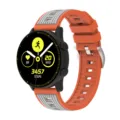 Silicone replacement watch band detail, dual-color vertical stripes, flexible and durable fit. - 20mm / Orange and Grey