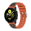 Durable silicone smartwatch replacement strap featuring dual-color vertical stripes and metal buckle. - 20mm / Orange and Black