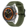 Nahaufnahme des 22 mm grünen, perforierten Silikon-Smartwatch-Armbands, langlebig, atmungsaktiv. - 22mm / Armeegrün