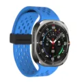 Silicone replacement strap for smartwatch with blue perforated design and secure magnetic buckle. - Black Clasp / Ocean Blue